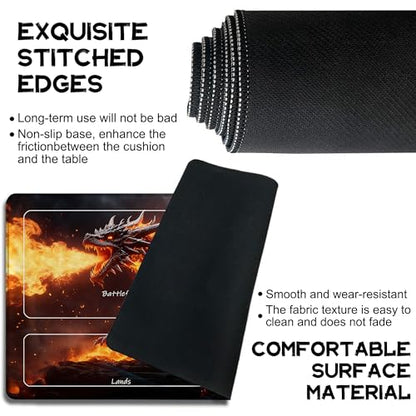 Playmat for MTG The Fire Dragon on the Rock Magic Play Mat 24x14 Inch Card Game Mat for Magic The Gathering TCG PTCG Playmat with Free Storage Bags Non-Slip Backing and Stitched Edge - color: The Fire Dragon on the Rock With Zones