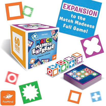 FoxMind Games: Expansion Pack -Match Madness Extreme Used with Original Match Madness Pattern Matching Puzzle Game, 60 New Challenge Cards, Fast-Paced up to 4 Players, Ages 7 and up - style: Expansion - Extreme