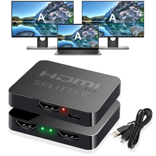 AKWOR HDMI Splitter 1 in 2 Out for Dual Monitors, 4K Dual HDMI Adapter Extender for 2 Monitors- Copy 1 Source to 2 Displays at The Same Time - style: Splitter