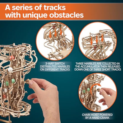 UGEARS Marble Run Chain Hoist 3D Wooden Puzzles for Adults - Wooden Model Kits for Adult Models for Adults to Build Mechanical Engineering Kit Brain Teaser, Hobby Set - color: Marble Run Chain Hoist