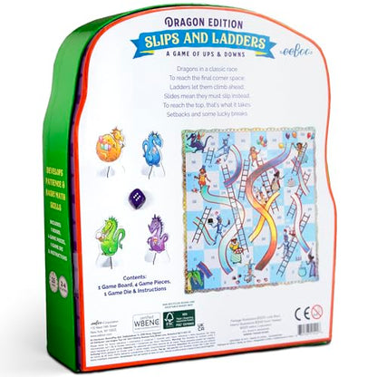 eeBoo Slips & Ladders Dragon Edition - Award Winning Classic Race Game with Holographic Foil, Screen-Free Fun for 2-4 Players, Kids Ages 5 and up - style: Slips and Ladders