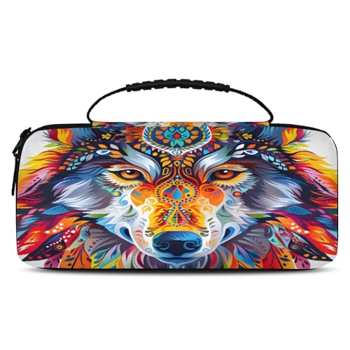 Adornori Wolf Carry Case Compatible with Nintendo Switch 2, with 20 Games Cartridges, Boho Portable Travel Carrying Case Pouch for Accessories & Games - color: Multicolor 15