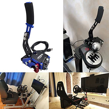 CNRAQR PC Racing Game USB Handbrake for 16Bit SIM for Racing Games, Compatible with G27 G29 G923 T500 T300 Simulate Linear Handbrake Blue（With Fixing Clip and Plate - color: Blue