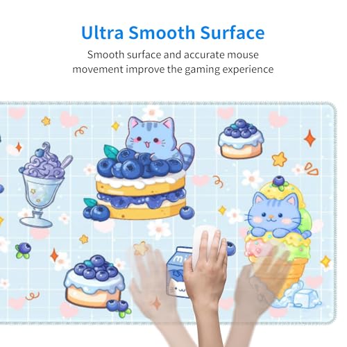 Cat Blueberry Gaming Mouse Pad Extended Large Mouse Mat 31.5 X 11.8 Inch Nonslip Rubber Base Long Desk Pad Stitched Edges Mousepad Mice Pad for Office Home Game - color: Cat Blueberry