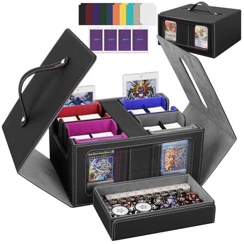 MTG Commander Deck Box, Holds 400+ Double-Sleeved Cards, Card Storage Case with Display Windows, Dice Tray & Handle, Trading Card Organizer with Dividers & Card Holders for TCG, Multicolour - color: Multicolored, size: 5-IN-1 Standard