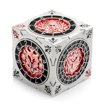 DNDND Unique 7-in-1 Spinner Dice Cube for Dungeons and Dragons DND – Chimera, Mind Flayer Themed D&D Collector's Set for TTRPG Players and Dungeon Masters (Silver with Red) - color: Silver Red