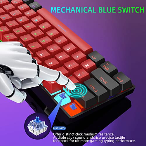 Snpurdiri 60% Wired Mechanical Gaming Keyboard (Black-Red, Blue Switches) | LED Backlit 60 Percent Gaming Keyboard for Windows Laptop PC Mac - color: Black Red/Blue Switch