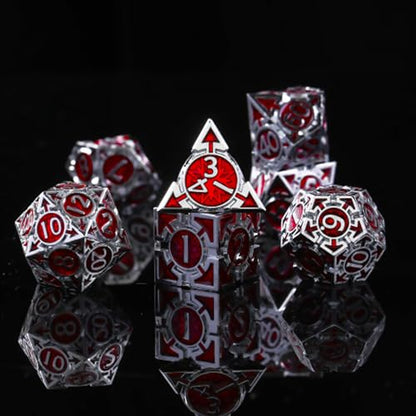 RULE DICE Metal DND Dice Set, D&D Dungeons and Dragons Dice, Large Role Playing Polyhedral D&D Dice Sets, Red Weighted Metallic D and D Dices, MTG RPG Dice DND with D & D Gifts Box - color: Silver-red