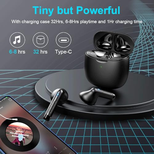 Wireless Earbuds, Bluetooth 5.4 Earbuds Stereo Bass, Bluetooth Headphones in Ear Noise Cancelling Mic, Sports Earphones IP7 Waterproof, 32H Playtime USB C Mini Charging Case Ear Buds for Android iOS - color: Deep Black