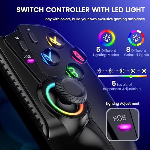 KICKDOT MC5000 Pro Controller for Switch 2/1/OLED & iPhone/Android – Hall Effect Joystick, Wireless Bluetooth Mobile Gaming Controller with RGB, Programmable Back Buttons, Extendable Design for Cloud Gaming (Xbox/Steam) - color: Black-Switch Layout