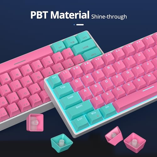 surmen 65% Percent Gaming Keyboard Mechanical with Linear Red Switch, 68-Keys Pink Mini Gaming Keyboard 60 Percent LED Light Backlit PBT Keycaps for Laptop Desktop PC Gamers (68 Miami) - color: 68 Miami