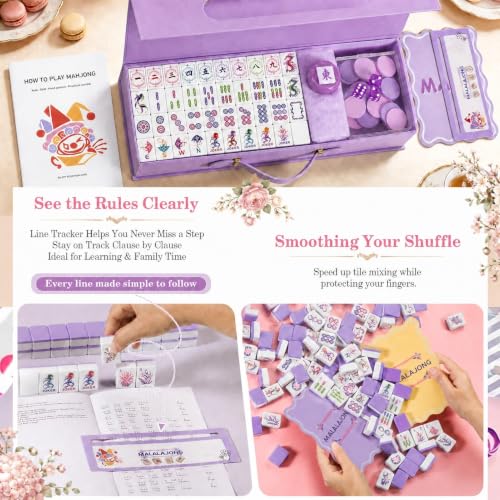 Purple American Mahjong Set, 168 Melamine Tiles | Includes 168 Mahjong tiles with 12 jokers and a gift box. Portable for game nights, weekly clubs and gifting. - color: Purple