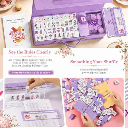Purple American Mahjong Set, 168 Melamine Tiles | Includes 168 Mahjong tiles with 12 jokers and a gift box. Portable for game nights, weekly clubs and gifting. - color: Purple