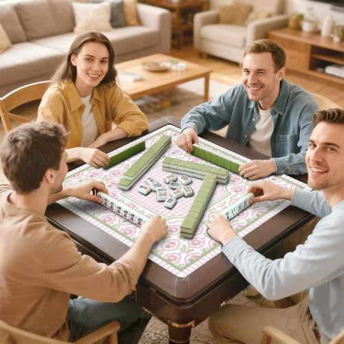 Pink Checkered Mahjong Mat, 31.5 * 31.5in Anti Slip American Mahjong Mat for Table, Noise Reduction, Neoprene Mah jongg Mats with Carrying Bag & 3 Dices, Mahjong Sets Gift, Board Tile Games Mats - color: Rose