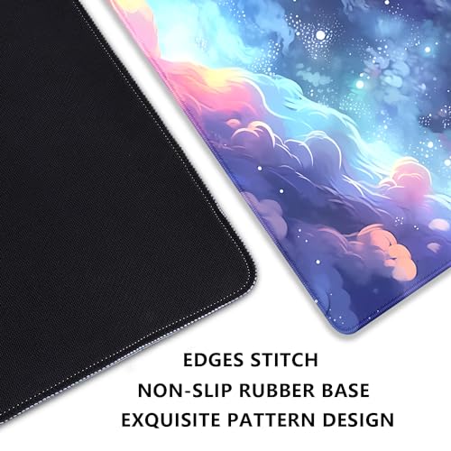 Stars Sky Dark Blue Cosmos Mouse Pad Desk Mat,Large Extended Gaming Mouse Pad with Stitched Edges,Non-Slip Waterproof Rubber Base for Office,Computer,Keyboard,Laptop and Home Desk Pad(27.5X11.8 in) - color: Blue Cloud