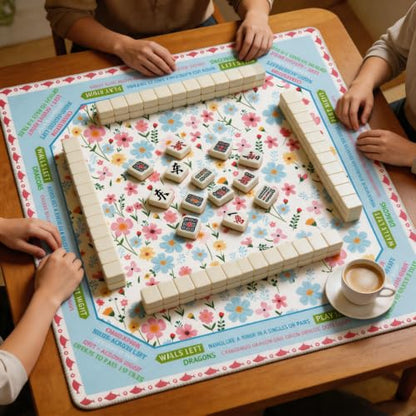 Mahjong mat for Table/31.5lnch/American Mahjong Table Cloth with Rules mats with Drawstring Bag,Noise ReductionAnti-Slip Game mat for Table,for Mahiona/PokerBoard Games/Card Games (Little Flower) - color: White Flowers