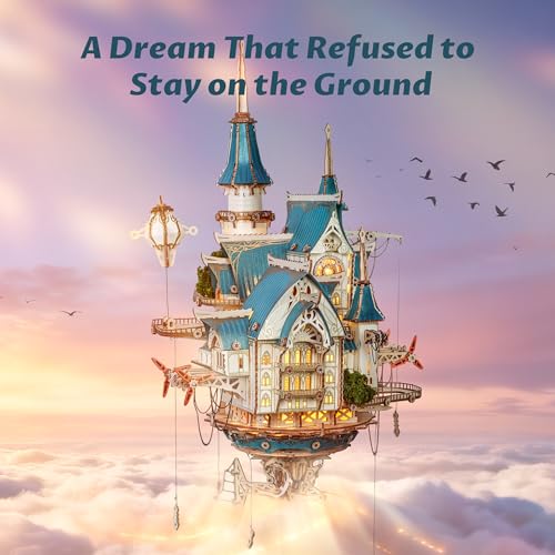 FUNPOLA 3D Wooden Puzzle Steam Castle Model – Steampunk Baroque Floating Castle DIY Building Kit