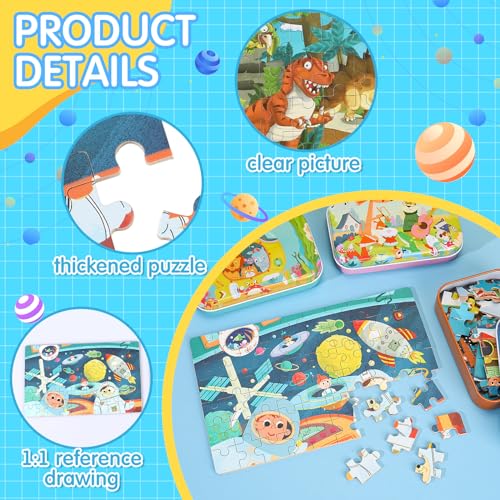 Libima 9 Boxes Party Favors Jigsaw Puzzles in a Metal Box for Birthday Favors Supplies Wooden Puzzle Gifts, 9 Styles, 60 Pieces Each(Delicate Style) - style: Delicate Style