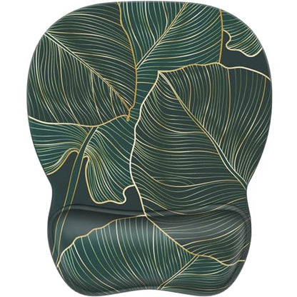 MROCO Ergonomic Mouse Pad with Gel Wrist Rest, 9.4 x 8.1 in, Green Leaves | Ergonomic Shape Design, Multiple Pattern Options, Gel Wrist Comfort, Smooth Lycra Surface, Non-Slip PU Base - color: Green Leaves