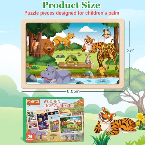 Puzzles for Kids Ages 4-6, 4 Packs 24 Piece Wooden Jigsaw Puzzle for Toddlers 3-5, Preschool Educational Toys Gifts for Boys and Girls - color: Dinosaurs Space