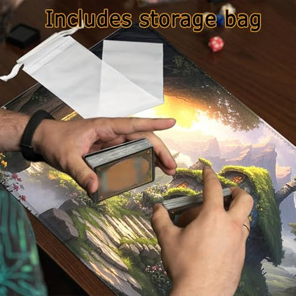 MTG Playmat- Stitched Edges Forest TCG Playmat-Non-Slip Landscape Play Mat Smooth Surface Rubber Base Board Game Mousepad 24x14 inches for Trading Card Game Playing with Storage Bags - color: Tree House Stitched Edges Mats