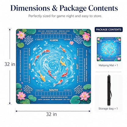 Carp Fish Pattern Mahjong Mat,Non Slip American Mah Jongg Table Mat | 32in soft neoprene mah jongg mat reduces tile noise protects tabletops & packs easily for game nights or a thoughtful gift - color: 019