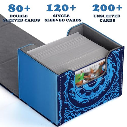 Deck Box for MTG Cards, Trading Commander Deck Case Holds 120+ Sleeved Cards, PU Leather Magnetic Collectible Card Storage Box Fits for TCG Magic Card (Blue) - color: Blue