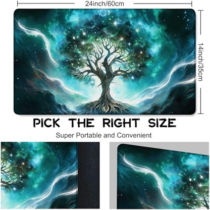 Playmat for MTG Green Vitality Magic Play Mat 24x14 Inch Card Game Mat for Magic The Gathering TCG PTCG Playmat with Free Storage Bags Non-Slip Backing and Stitched Edge - color: Green Vitality No With Zones