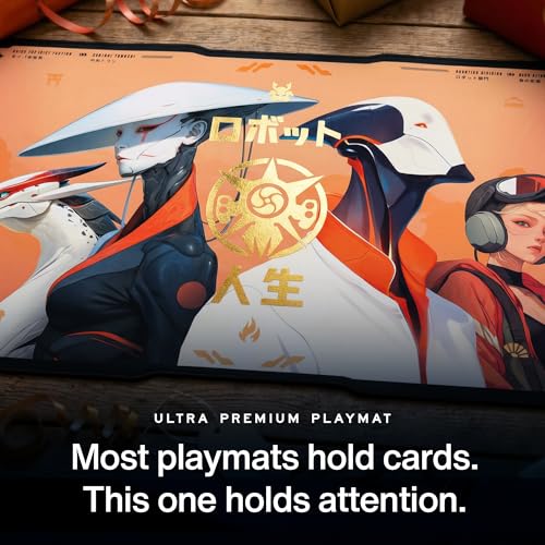 Alfies! Gold Foil Accents Playmat | Chrome Syndicate | Perfect Trading Card Gift | Futuristic Custom Shape | Compatible with Magic | MTG playmat