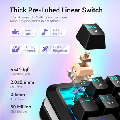 Redragon K708 Wireless Mechanical Keyboard with Screen, Volume Knob & Pre-Lubed Switches - Tri-Mode (Bluetooth/2.4G/USB-C) RGB Gasket Gaming Keyboard, Hot Swappable, 4000mAh Battery for PC, Mac, etc. - color: Black