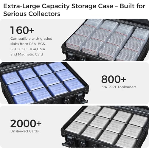 Graded Card Case Storage Box, Extra Large Trading Card Box, PSA Slab Case | Waterproof Trading Card Storage Box with 8 Adjustable Dividers; Fits BGS, SGC, CGC, CSG Slabs, Top Loaders & Magnetic Holders - color: Extra-Large Capacity / Black