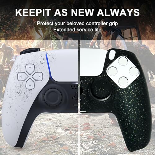 Black Glitter Silicone Protective Case for PS5 Controller, Sparkly Bling Soft Cover Skins, Includes 8-in-1 Glitter Thumb Grip Caps + 2 Cat Paw Caps – Shockproof Dustproof Anti-Slip - color: Black