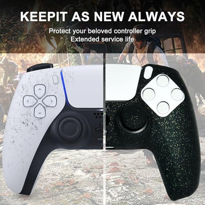 Black Glitter Silicone Protective Case for PS5 Controller, Sparkly Bling Soft Cover Skins, Includes 8-in-1 Glitter Thumb Grip Caps + 2 Cat Paw Caps – Shockproof Dustproof Anti-Slip - color: Black