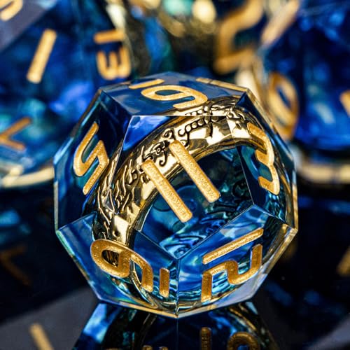 Magic Golden Ring DND Dice Set Sharp Edge Red Resin Dice with Box, for use with RPG D&D Tabletop Games Lord D and D Polyhedral Dice Set - color: Ring - Blue-1