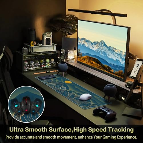 Canjoy Large Gaming Mouse Pad, 31.5x11.8inch Mountain Computer Keyboard Mat | Large Extended Computer Desk Pad Keyboard and Mouse Pad Full Desk Mousepad for Gaming, Office, Home - color: Golden Mountain-Blue, size: 800*300mm