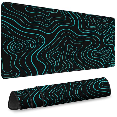 Gaming Desk Mat with Silky Smooth Surface & Exquisite Patterns,31.5x11.8 Inches Large-Sized Mouse Pad, Perfect for Extended Gaming,Work,and Home Office Decor (Blue Topographic Lines) - color: Blue Topographic Lines