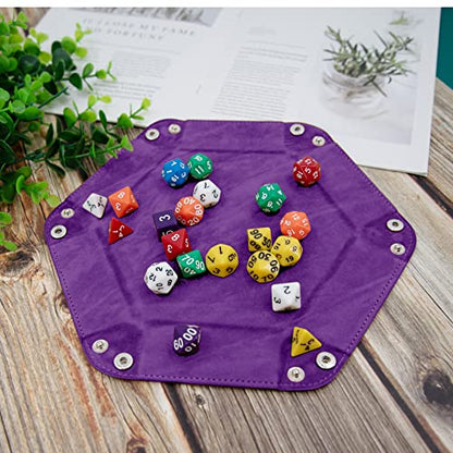 SIQUK 2 Pieces Dice Tray PU Leather Dice Trays Portable Folding Hexagon Dice Roller Tray for Dice Games Like RPG, DND and Other Table Games (Dark Green, Violet) - color: Dark Green, Violet