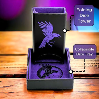 Luck Lab Magnetic Folding Dice Tower & Tray for DND RPG Games, Raven Purple | Version 2.0 Magnets, PU Leather + Felt, Folds Flat, Portable, Quiet Play Dice Roller Tray