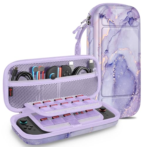 FINTIE Carrying Case for Nintendo Switch 2 (2025), Shockproof Hard Shell Switch 2 Case, Protective Cover Travel Bag with 19 Game Card & 2 Micro SD Card Slots & Inner Pocket, Lilac Marble - color: lilac marble