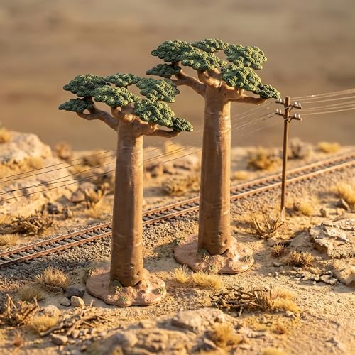 2Pcs Mini Model Trees - Imitation Baobab Tree Mini Tree Figurines Diorama Supplies Artificial Tree Fake Plants for Train Scenery Architecture Landscape Desert Scene Sand Table Decor