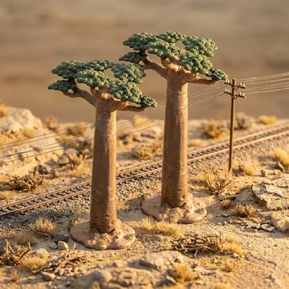 2Pcs Mini Model Trees - Imitation Baobab Tree Mini Tree Figurines Diorama Supplies Artificial Tree Fake Plants for Train Scenery Architecture Landscape Desert Scene Sand Table Decor