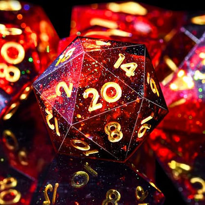 AUSTOR 7-Die DND Dice Set Handmade Sharp Edge Polyhedral Dice for Dungeons and Dragons RPG MTG Table Games（Flame Red） - color: Flame Red