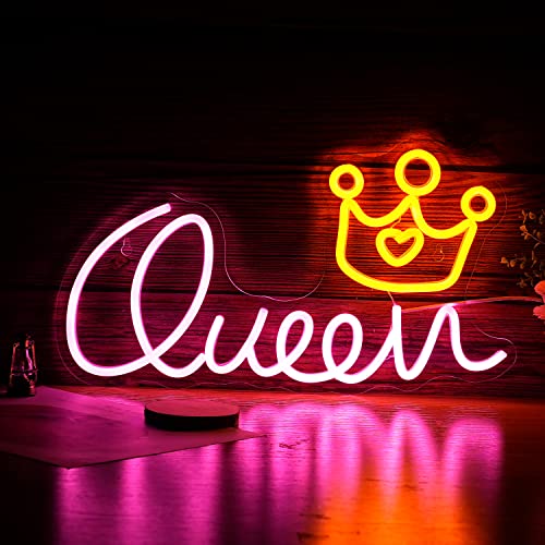 Queen Neon Sign Crown Neon Lights Dimmable USB Powered 16.5’’X9.3’’ Light Up Sign for Girls Room Birthday Party Bedroom Lady Gifts Wall Decor（Pink Yellow） - color: Pink Yellow