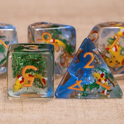DND Resin Dice Set, Polyhedral D&D Fish Dice Inclusion Dice for Dungeons and Dragons MTG RPG Yellow for Ages 15 and Up - color: Fish-yellow
