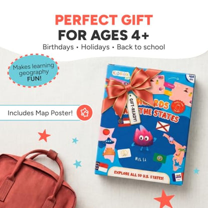 Kidrox Flashcards: Learn the 50 U.S. States – Pull-Tab Geography Game for Kids Ages 6+ | State Maps, Flags & Capitals | Includes U.S. Map Poster - style: Learn The US States