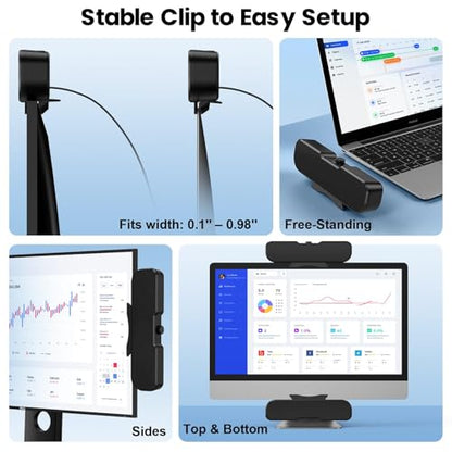 Cirqon Computer Speakers for Desktop PC, Easy Volume Knob, Sturdy Clamp, Clear Loud Sound, Laptop Speakers with Compact Design, USB/USB C Adapter for Power and Audio(Black)