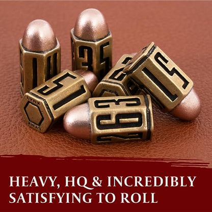 Bullet Metal Dice Set - Six Brass D6 Dices - Great for DND, Warhammer 40k, Role Playing Homebrews, D&D, ... Great RPG/Dungeons and Dragons/D and D Accessories Gifts. Can Use with Dice Tray/Tower