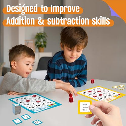 SpriteGru Addition & Subtraction Bingo Game, 360 Math Problems, 2 Educational Math Board Game for Kindergarten and Preschool Kids 4-8, Perfect for Classroom & At Home - style: Addition & Subtraction Bingo Game