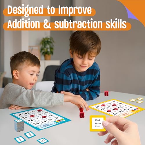 SpriteGru Addition & Subtraction Bingo Game, 360 Math Problems, 2 Educational Math Board Game for Kindergarten and Preschool Kids 4-8, Perfect for Classroom & At Home - style: Addition & Subtraction Bingo Game