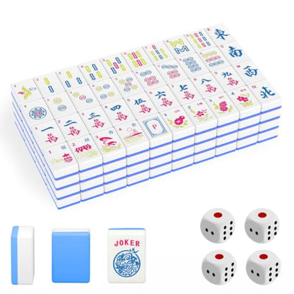 1.2" American Mahjong Tile Set, 166 Tiles + 4 Dice, Mahjong Tiles Only | Scratch-resistant melamine design,Clear engraved symbols, Easy handling, Long-lasting durability, Ideal gift for players - color: Blue